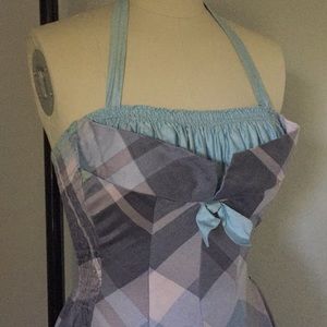 Vintage purple blue plaid halter dress